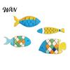 Beach Themed Wall Decor 4 Pcs Wooden Fish Nautical Rustic Coastal Ocean House Art Vintage Lake Hanging Sculpture for Bedroom Living Room