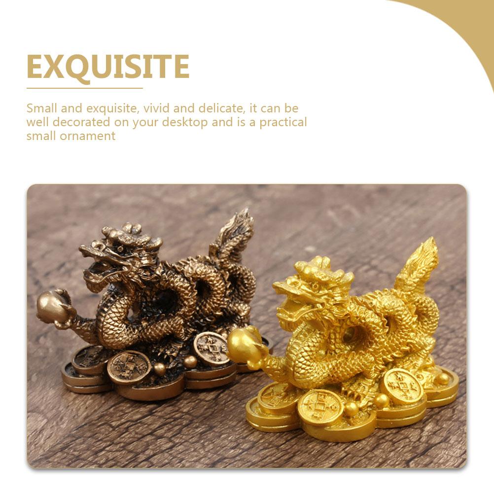 2 Stück Dekorationen Geld Drachen Statue Büro Chinesische Antike Münzen Kunstharz Kunstgegenstand