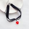 Dark gothic style, black velvet ribbon tassel chain, red heart-shaped pendant, choker collar, neckband, necklace for women