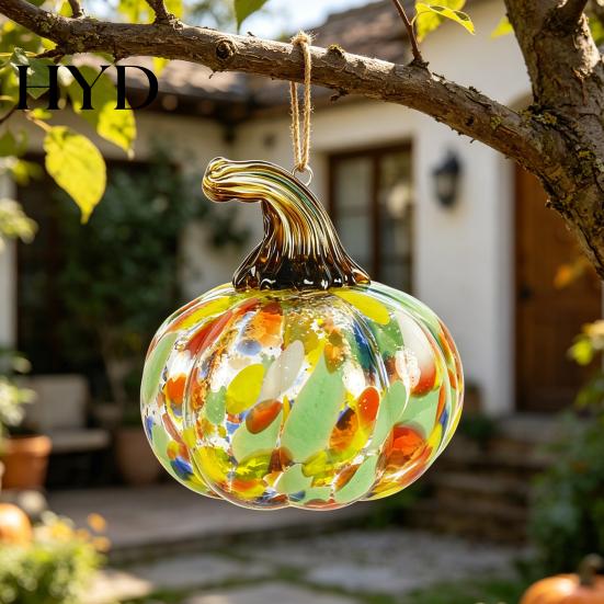 Pumpkin Ornament Mini Hand Blown Glass Ornament, Collectible Thanksgiving Halloween High-quality Faux Crystal Hanging Decoration for Fall, Harvest