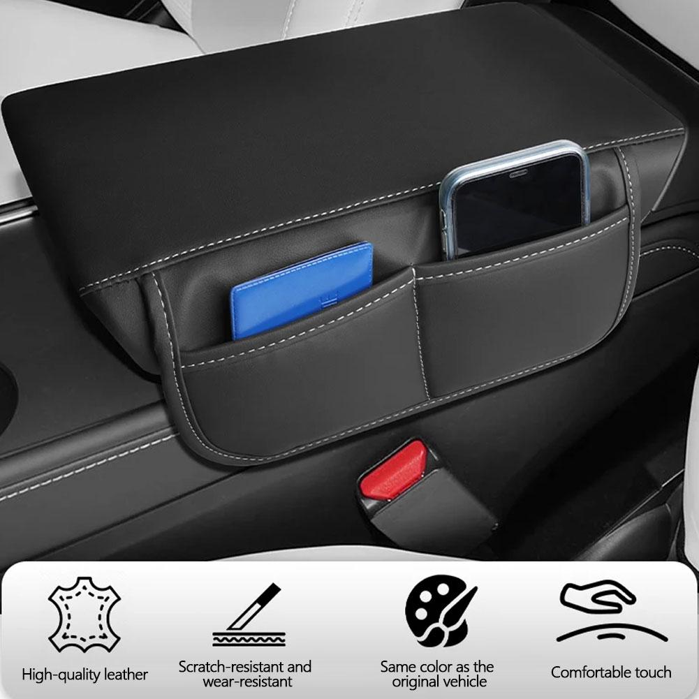 Car Armrest Cover Console Pad Cushion With Storage Pockets, Elbow Rest Protector Box Heightening Pad For Auto Center Consol G5D1