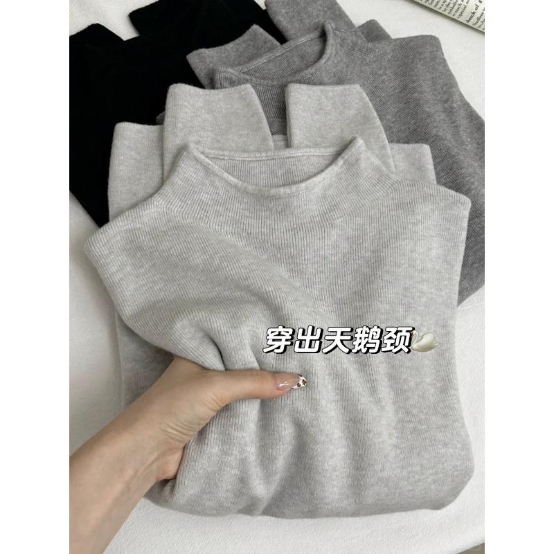 Tender yellow soft waxy semi-turtleneck knitted sweater women's autumn and winter stacked wear inner top versatile bottom long sleeve