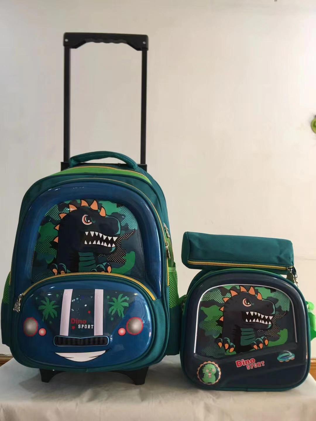 Children S Primary School Students Tie Rod Schoolbag Waterproof 3D Pattern Three-Piece Schoolbag With Tie Rod Schoolbag Round pole black