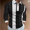 Men's 3D Stripe Printed Zipper Polo Shirt Long Sleeve Spring and Autumn Wear Trendy Brand Three-dimensional Pattern Casual Top