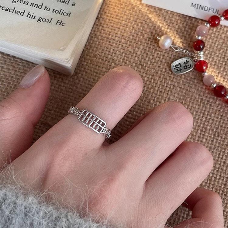Beixi Silverware s925 Sterling Silver Ruyi Abacus Ring for Wealth and Prosperity Adjustable Open
