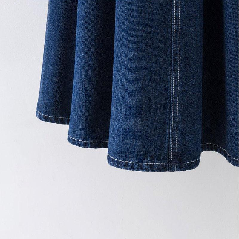Denim Skirt Women's Blue Umbrella Skirt High Waist A-line Solid Color Loose Casual Medium Length Skirt Summer Jean Skirt