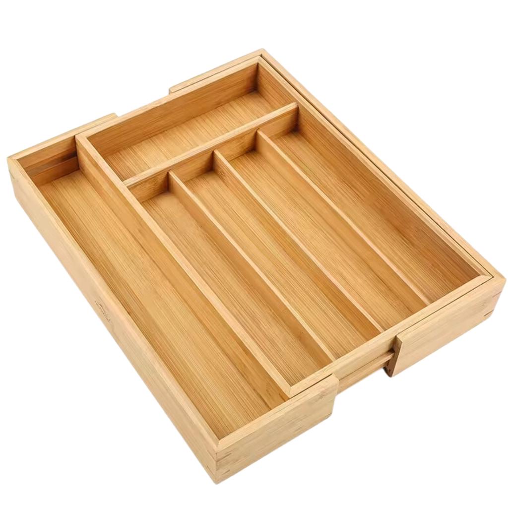 Cutlery and jewelry organizer insert for kitchen drawer, bamboo container