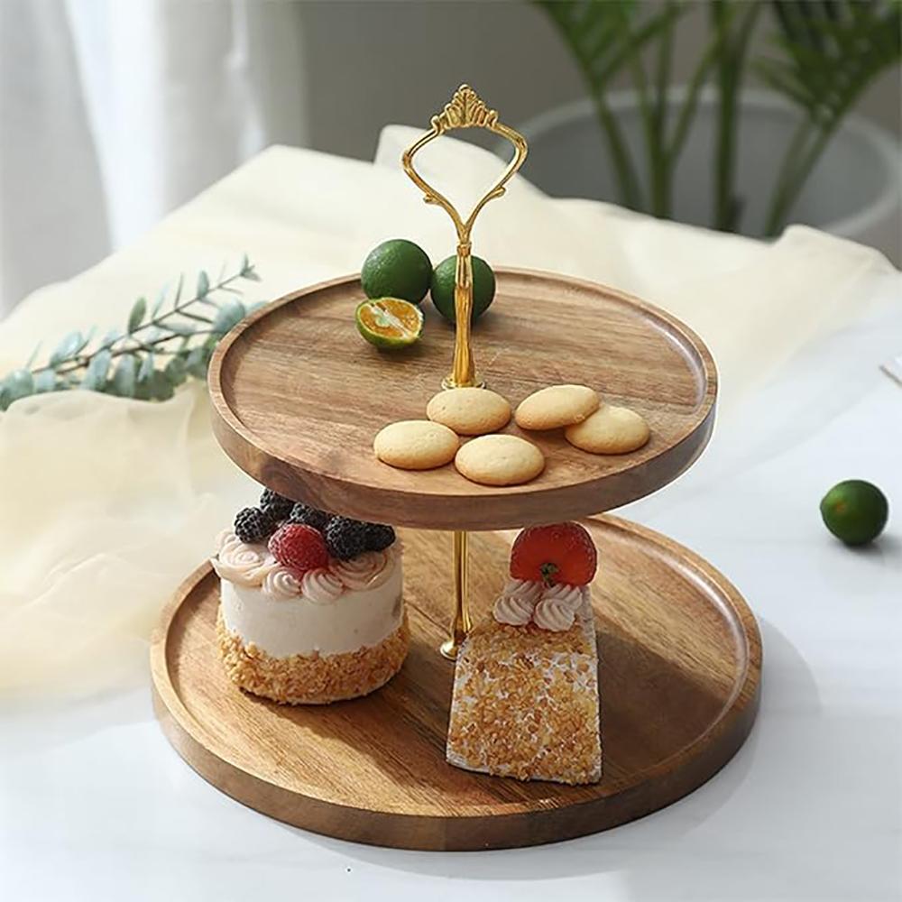 Creative European Dessert Rack, Forest Style Double-layer Cake Tray, Wooden Dessert Table Decorative Tray, Cake Dessert Rack.zwq