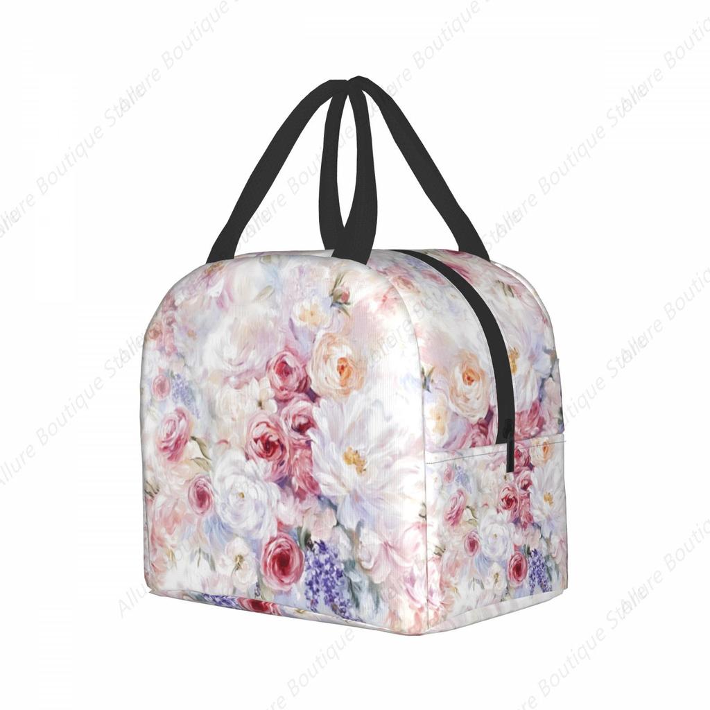 Oil painting flowers Lunch Bag Waterproof Insulated Canvas Cooler Bag Thermal Cold Food Picnic Travel Tote for Women Children