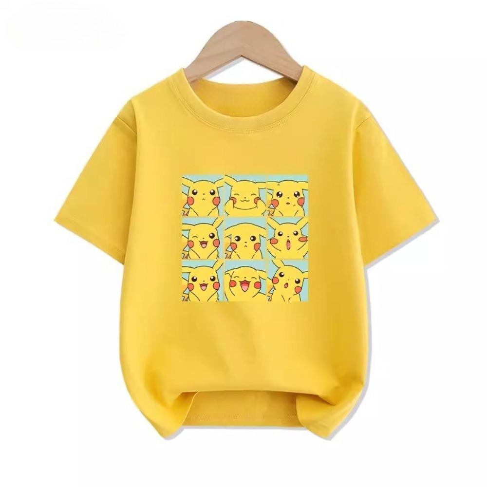 Potdemiel Summer New Pikachu Print Children's  T-Shirt, Boys and Girls, Comfortable and Breathable Children's T-Shirt
