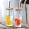 730ml Iced Coffee Glasse Cup with Bamboo Lid and Straw Reusable Boba Cup Smoothie Tumbler Glass Bubble Tea Cup