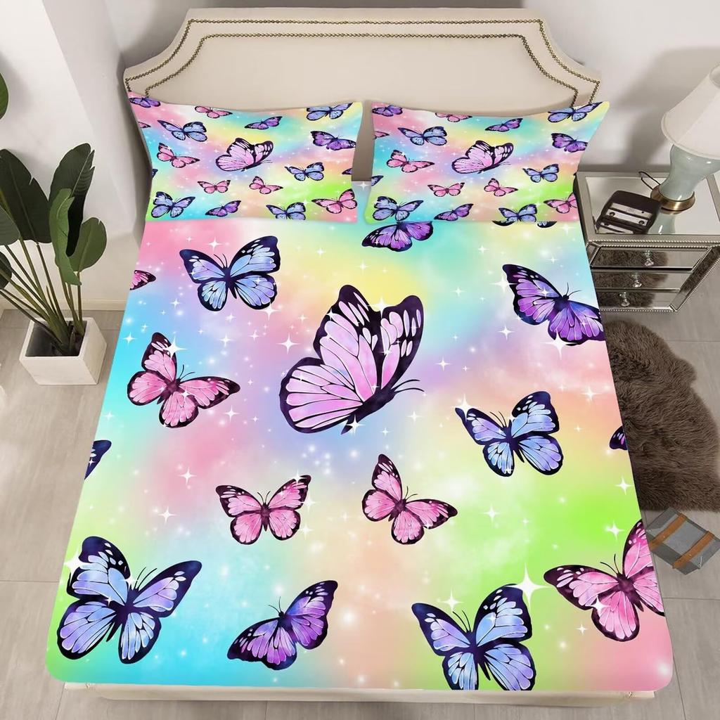 Butterfly Pattern Mattress Three-Piece Digital Printing Bedding Set Mattress Three-Piece Set Children And Adults