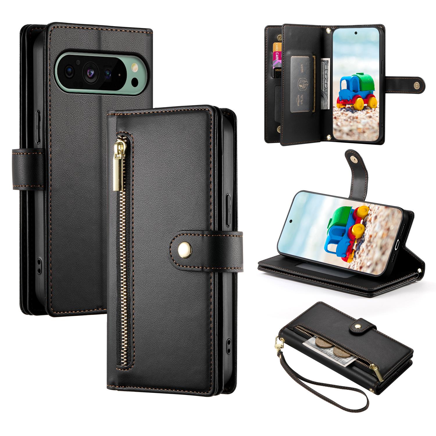

DF-011 Чехол для Google Pixel 9/Pixel 9 Pro Несколько слотов для карт Молния PU кожа Чехол для телефона A
