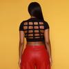 European and American live broadcast Spice Girls women's clothing summer round neck open button versatile tight back hollow short sleeve top women