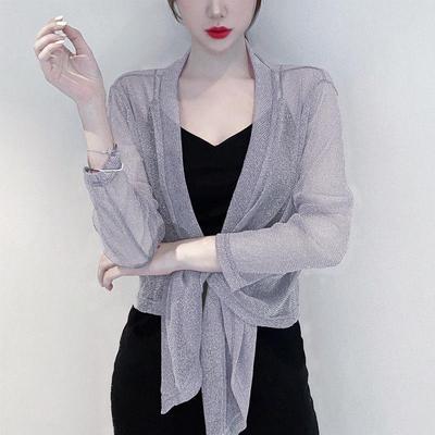 1 PC Long-sleeved Nylon Lace Cane Loose Thin Shawl Outside The Ladies Sunscreen Shirt Summer Short Jacket Tops Pearlized Ice Silk Cardigan Lace Coats