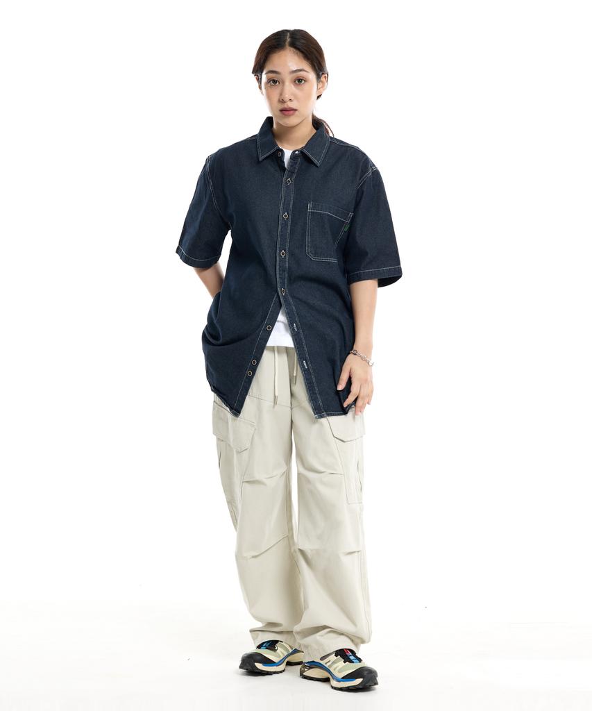 CREAM SODA LAB Diagonal Cut Field Parachute Cargo Pants Ivory