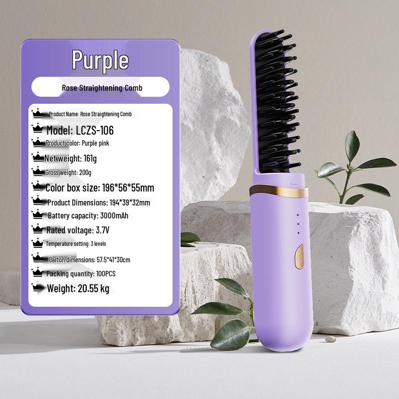 Rechargeable Wireless Hair Straightening Comb: Fast-Heating, Travel-Friendly, Safe for Wet & Dry Hair