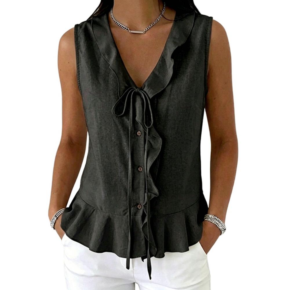 Women s V-neck Ruffle-Hem Tie-Front Sleeveless Top XL