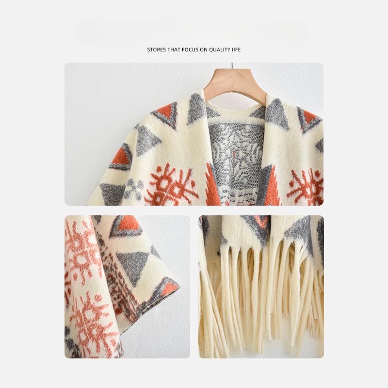 Ethnic Style Fringed Cape Jacket Women'S Shawl Scarf Travel Scarf