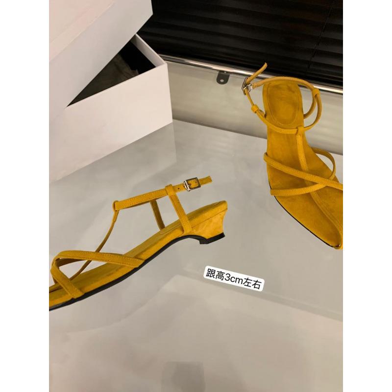 

босоножки на толстом каблуке, французские красные с ремешками, сказочная обувь 2025, новинка, летний отпуск с юбкой, желтые римские сандалии 39