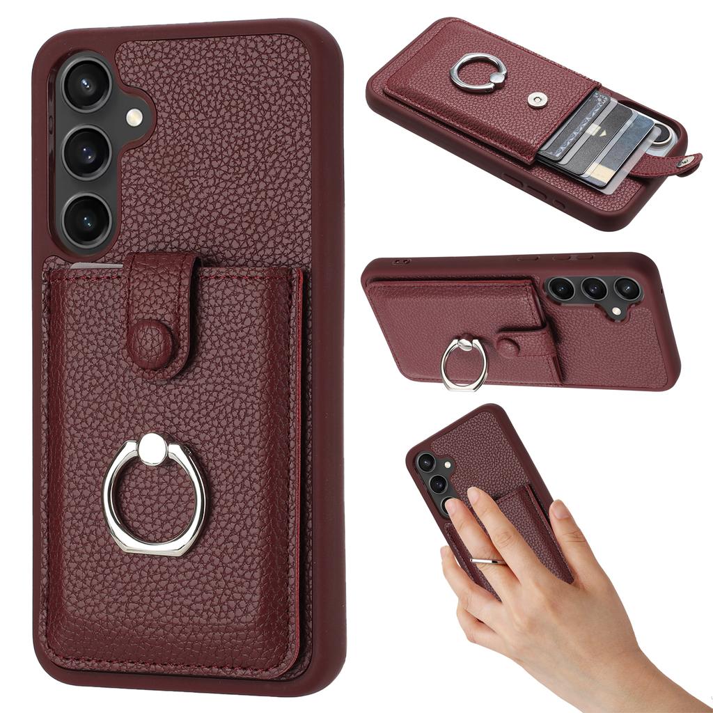 For Samsung Galaxy A15 4G/5G Case Drawing Type Card Slots Litchi Texture Leather Back Cover with Ring Kickstand