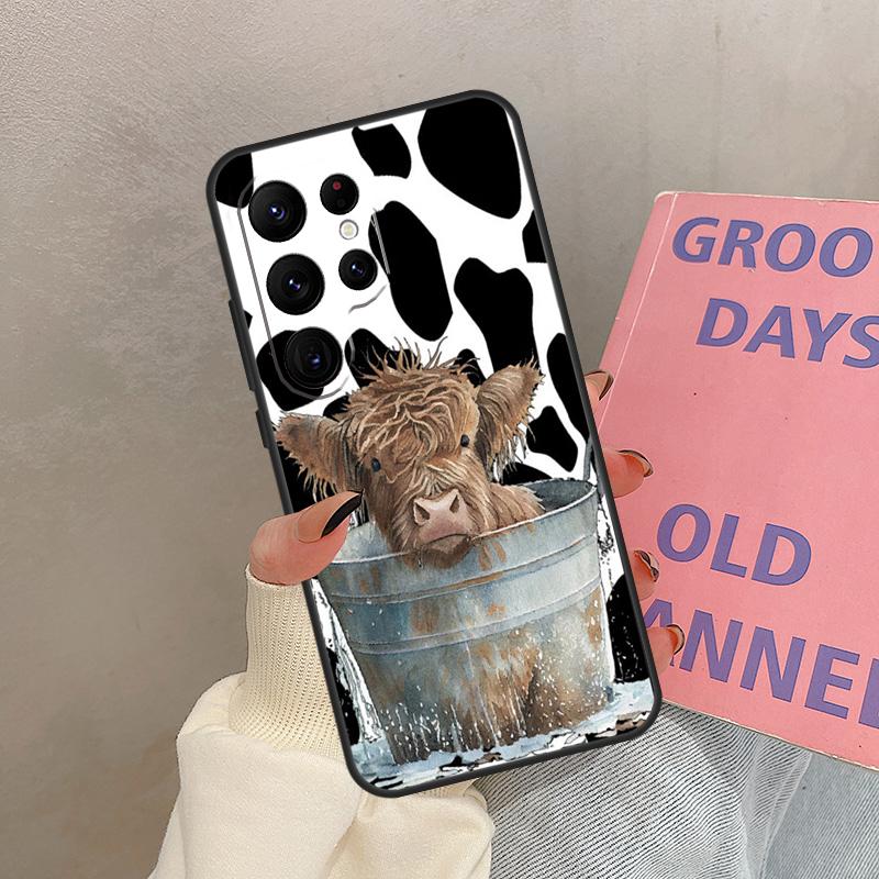 Western Highland Cow Sunflower Cute Case For Samsung Galaxy S24 Ultra S20 S21 S22 S23 S25 Ultra S9 S10 Plus S25 FE Cover Coque