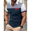 Men’s summer casual printed striped short-sleeved polo shirt with faux pockets and a lapel