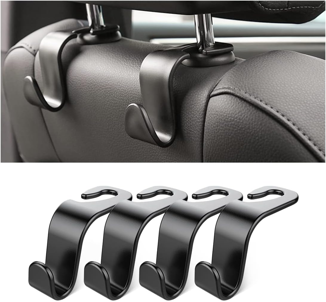 4PCS Car Back Seat Headrest Hooks, Rear Car Seat Storage Headrest Hanger Holder Hooks Organizer, Universal Auto Interior Accessories for Bag Purse чёрный