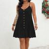 Women Sleeveless Button Down Casual Sundress Relaxed Fit Beach Holiday Dress with Spaghetti Straps and Ruffle Hem