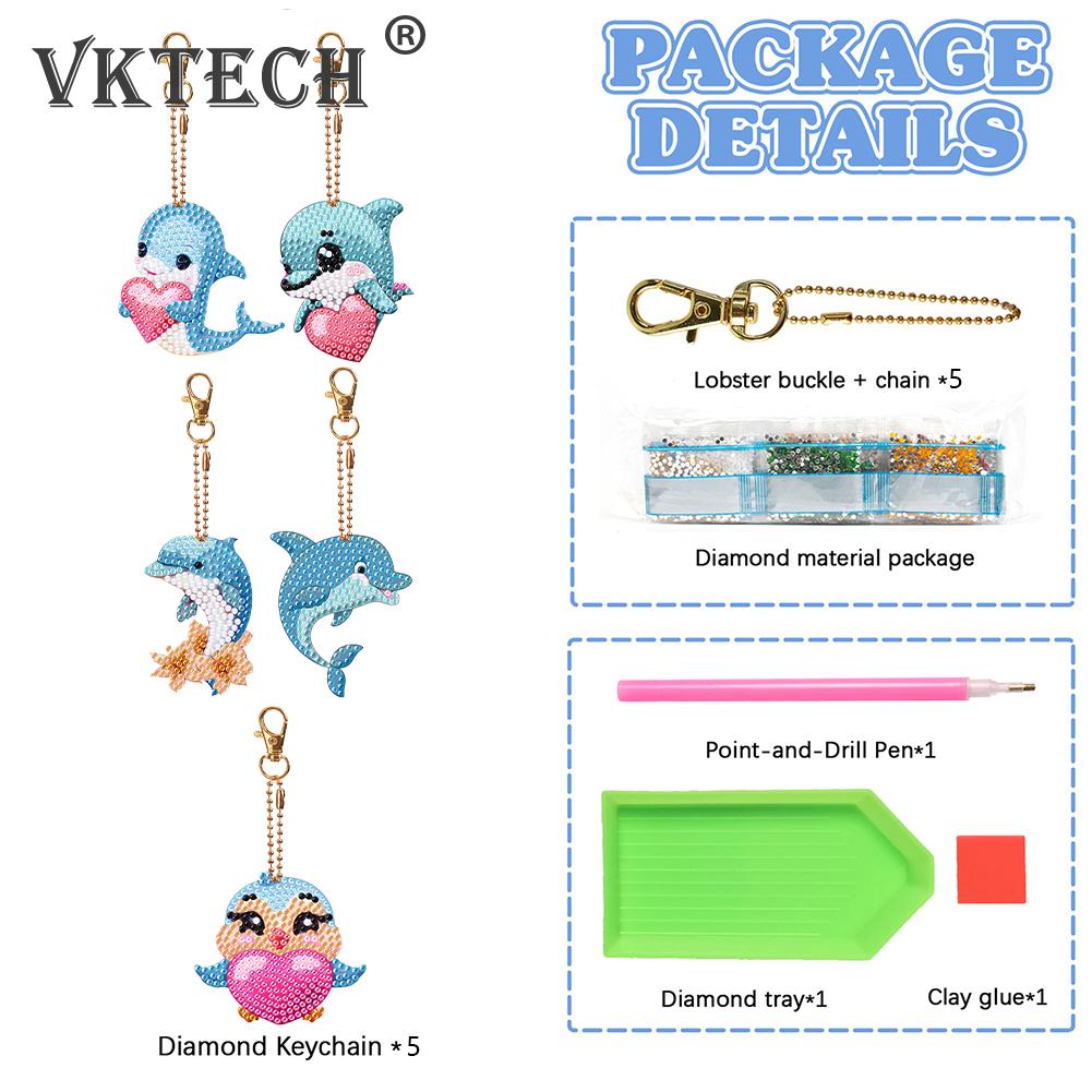 5pcs Double Sided Diamond Painting Keychain Special-shaped Drill Art Craft DIY Rhinestone Keyring Hanging Ornaments Gift