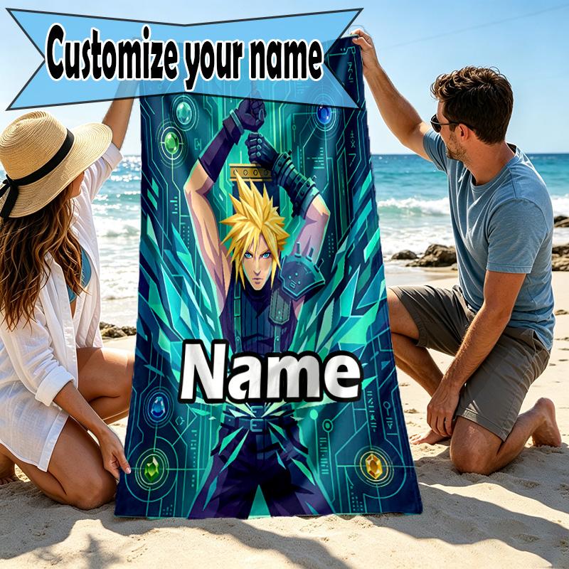 Custom Name Personalized Final Fantasy Print Beach Towel, for Trip Camping Beach Party Home Decor, Birthday Gift for Family & Friends