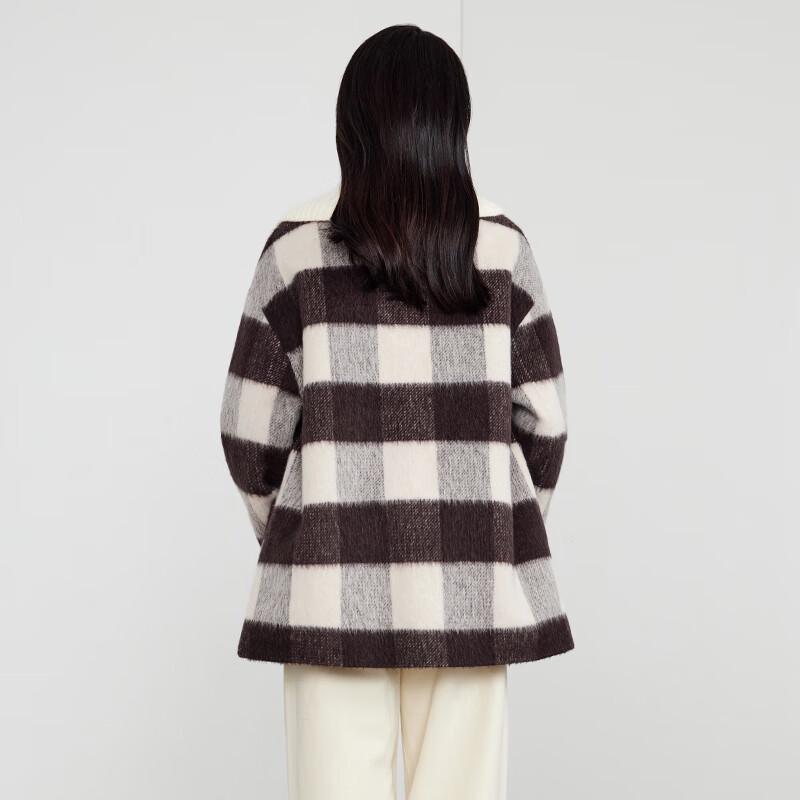 Elva' Island Women's Plaid Alpaca Wool Blend Thick Overcoat