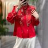 Chinese New Year 2024 Red Silk Dragon Shirt with Trumpet Sleeves