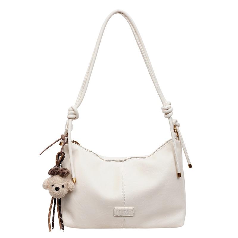 

Retro soft leather tote bag large-capacity bag women s 2025 new high-end shoulder underarm bag messenger bag [Send pendant] білий