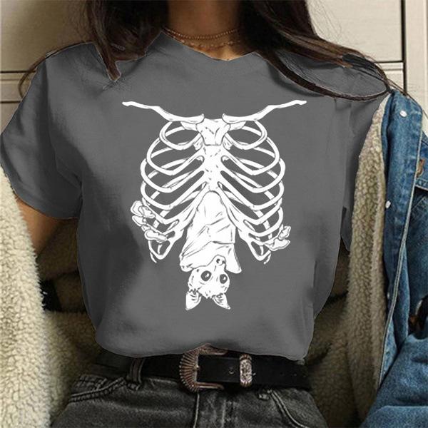 Bat Skull Skeleton Print Women T Shirt Short Sleeve O Neck Loose Women Tshirt Ladies Tee Shirt Tops Clothes Camisetas Mujer