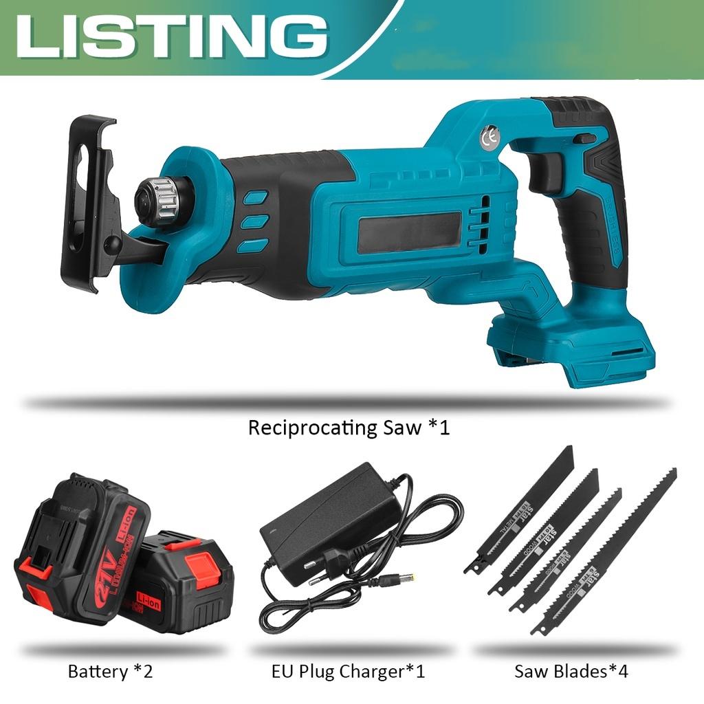 21V Saber Saw with 4PCS Blades Li-ion Battery Metal Pipe Wood Cutting Tool New Cordless Brushless Reciprocating Saw