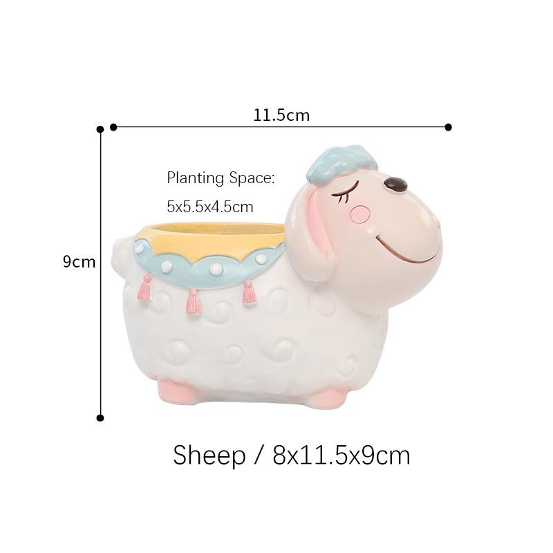 Cartoon Animal Flower Pot for Succulents Cactus Plants, Unicorn Elephant Bear Fairy Garden Figurine, Home Tabletop Decor