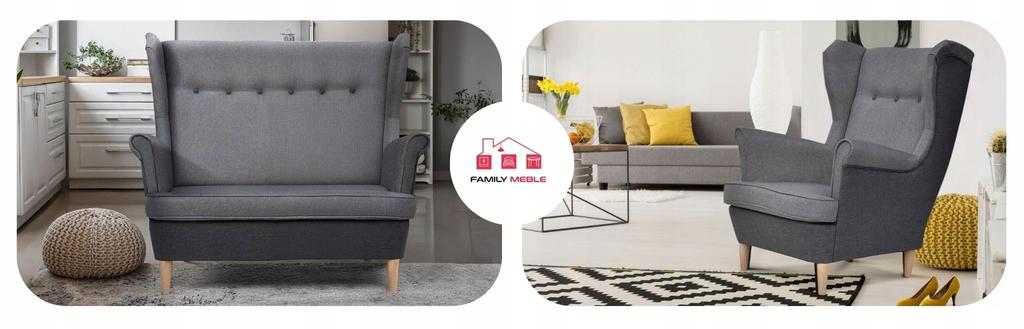 Lounge Set ARI DUO Sofa Armchairs Poufs Family Furniture Grey - Grey