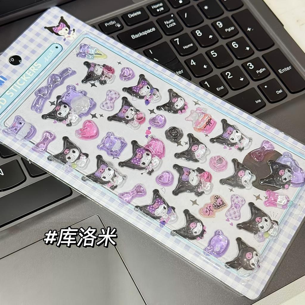 14 style Anime kitty cat Kuromi Cinnamoroll 3D Sanri Stickers Transparent Jelly Crystal Decorative Sticker Phone Case DIY KidToy