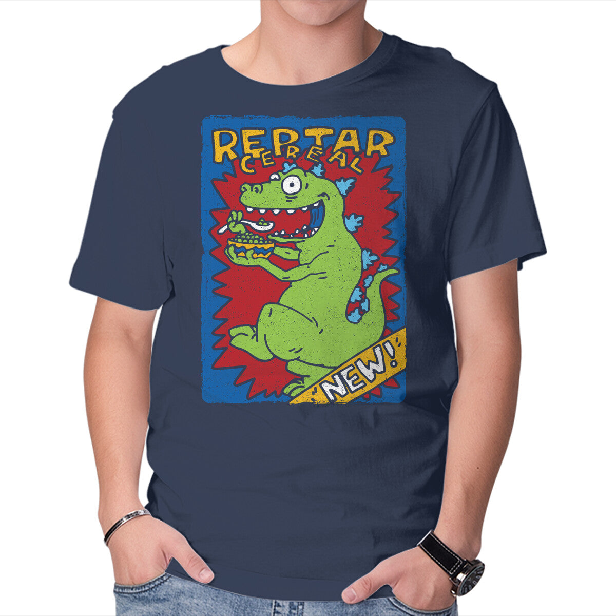 Unisex Crew Neck T-Shirt Reptar Cereal Graphic Short Sleeve Casual Tee M