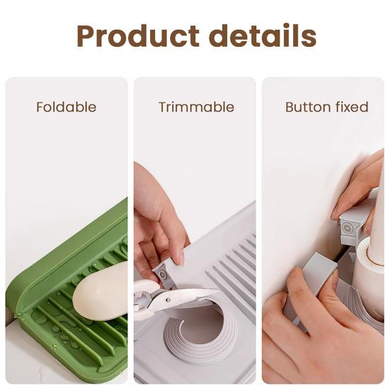 Kitchen Sink Faucet Mat Foldable Silicone Sink Splash Guard 6 Degrees Slope Bathroom Kitchen Countertop Water Draining Mat with Button