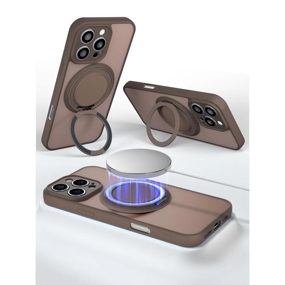 360° Rotating Bracket Matte Clear Magnetic Case for IPhone 17 16 15 13 14 Plus 12 11 Pro Max 17Air MagSafe Wireless Charge Cover