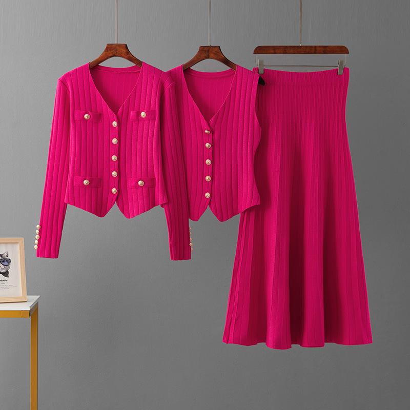 

Женский вязаный кардиган и юбка миди, комплект из двух предметов – повседневный модный наряд в рубчик One Size