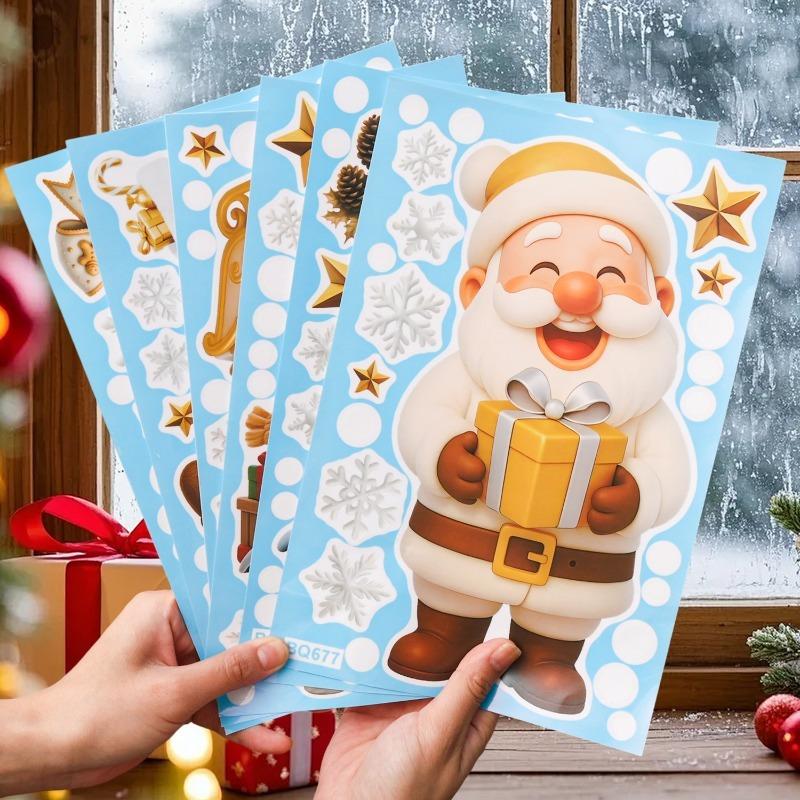 Christmas Window Stickers Winter Snowman Santa Claus Snowflake Reindeer Static Electricity Stickers Ornaments Xmas Home Decor