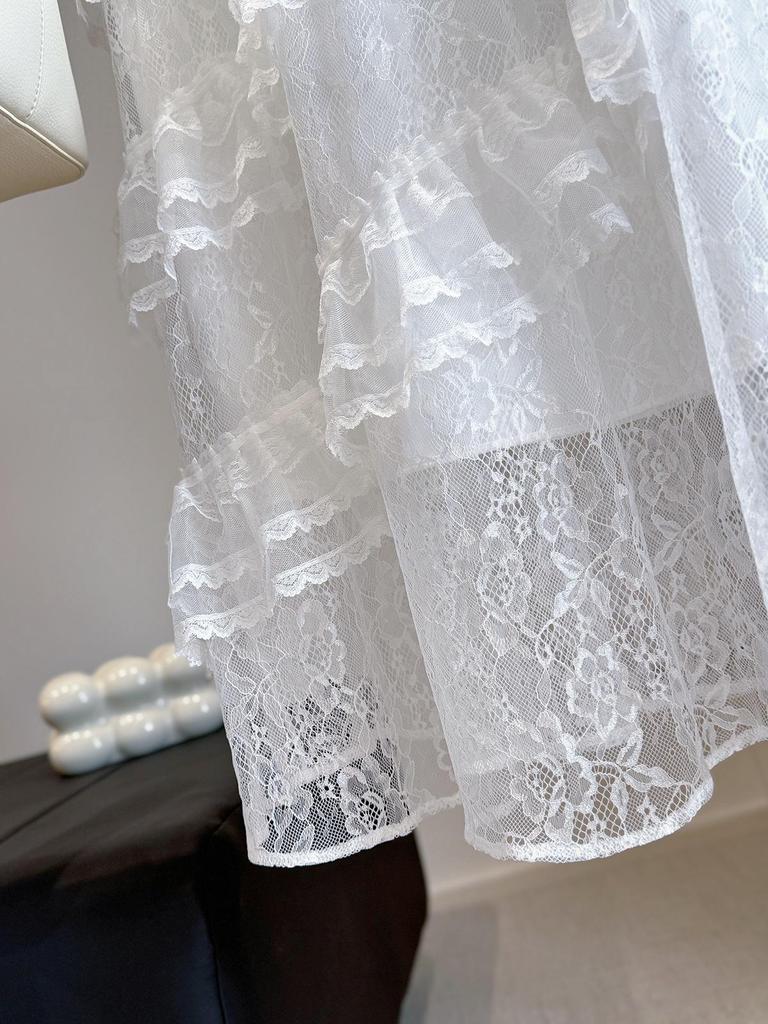 Women's Summer 2025 High Waist Lace A-line Skirt - Irregular Mid-length Drapey Design