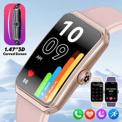 1.47" 3D Curved Screen BT Call Music Smart Watch IP68 Waterproof Heart Rate Blood Oxygen Women Smartwatch 100+ Watch Face