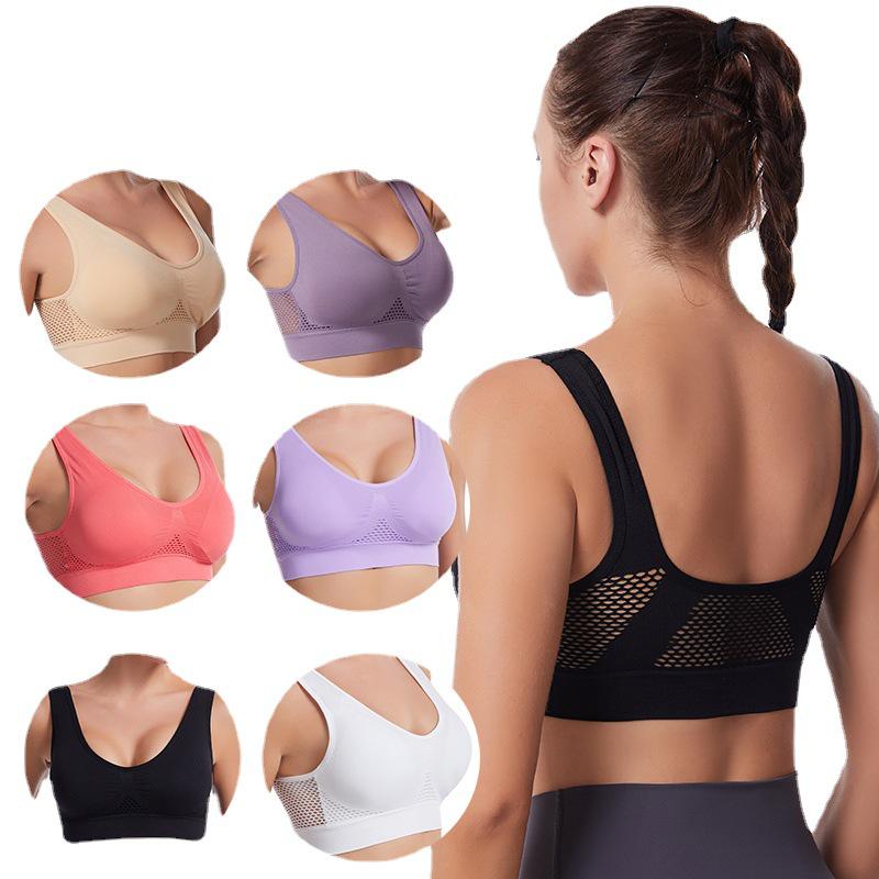 Shockproof Women's Sports Bra: Hollow Mesh, Beautiful Back, Plus Size, Ideal for Running & Yoga.