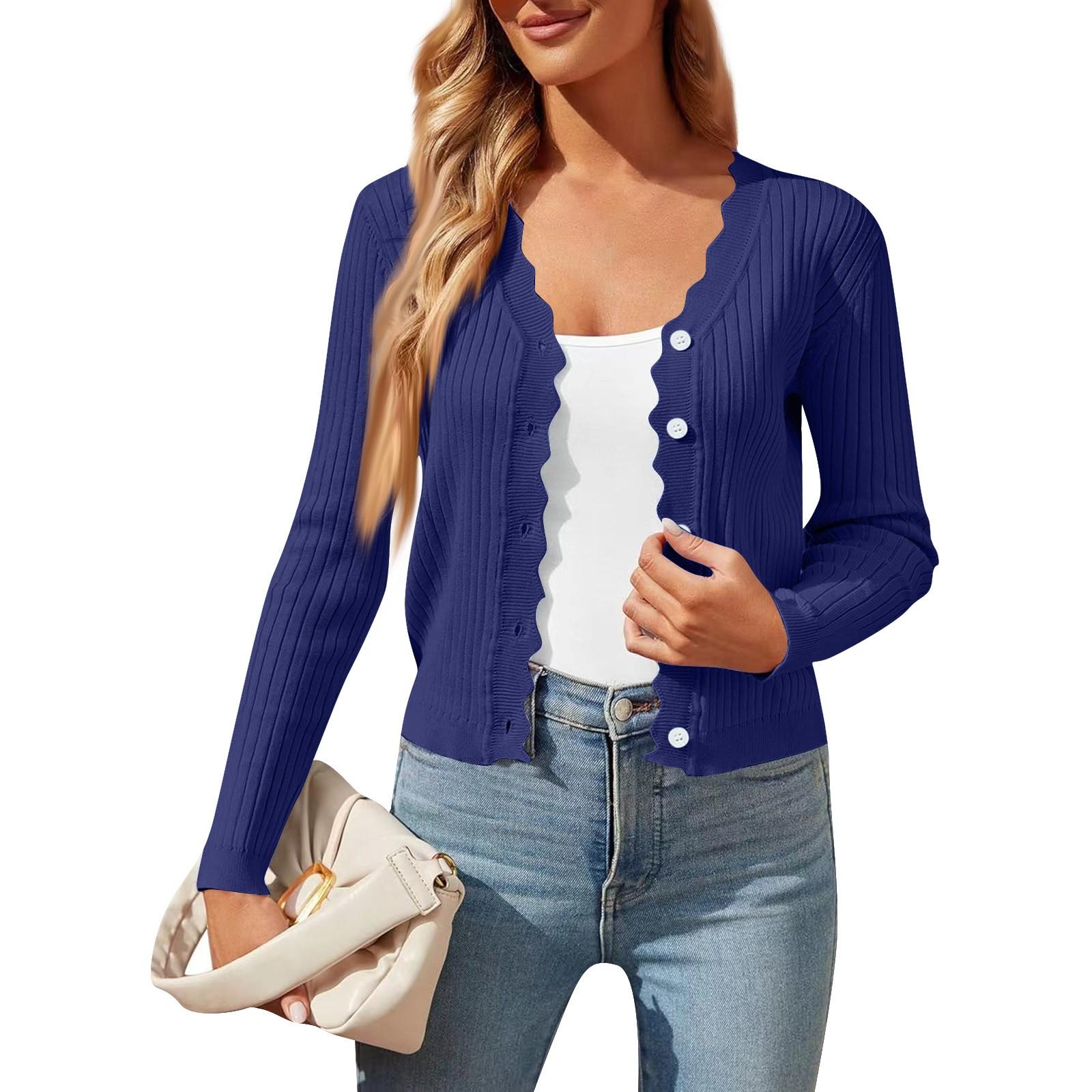 

Женская мода V-образный вырез длинный рукав короткий женский вязаный кардиган свитер пальто L