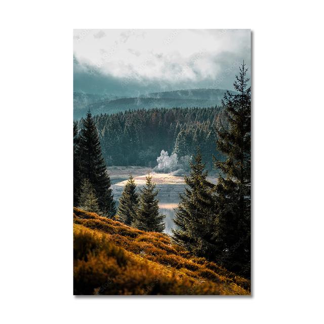 Scandinavian Natural Landscape Wall Art Poster Mountain Lake Boat Print Oil Painting Modern