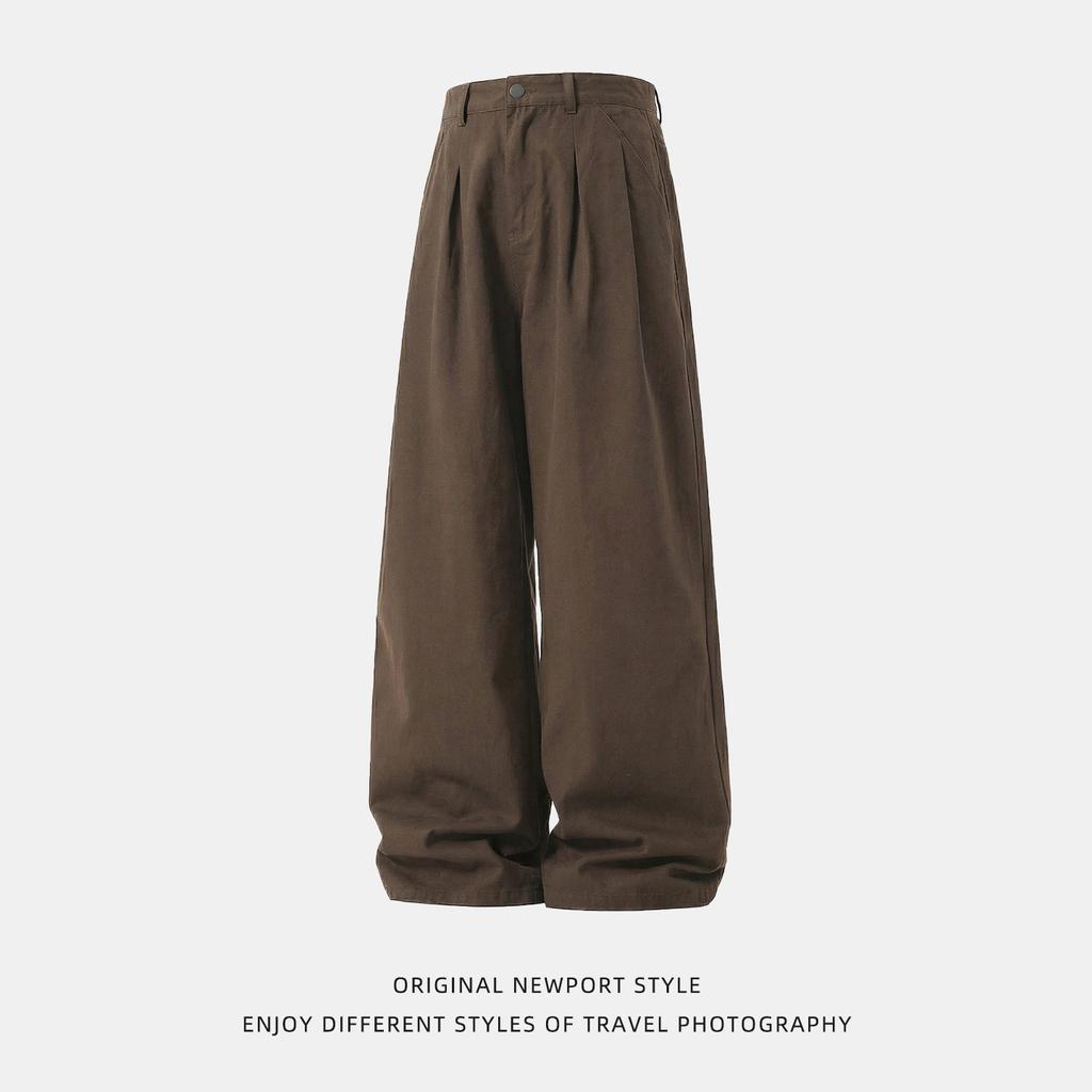 American Retro Drape Simple Pure Cotton Casual Pants Men's Spring and Summer Basic Washed Loose Texture Straight Trousers